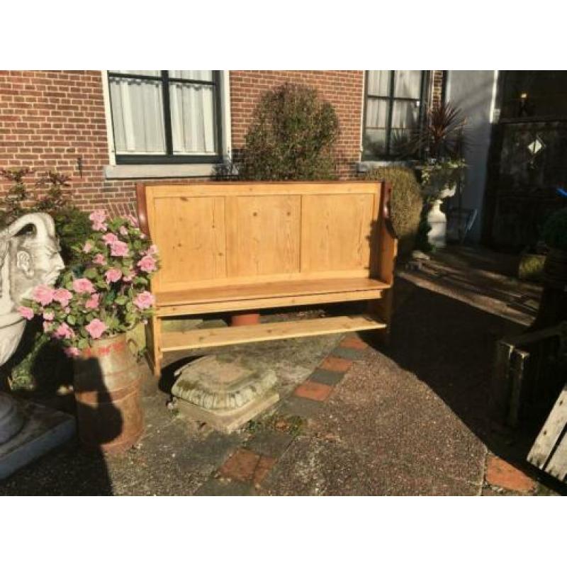 Antieke 19e eeuwse gebogen grenen houten pub bank "Settle"