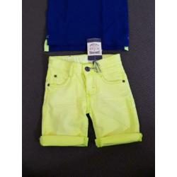 Retour short korte broek neongeel en polo maat 122