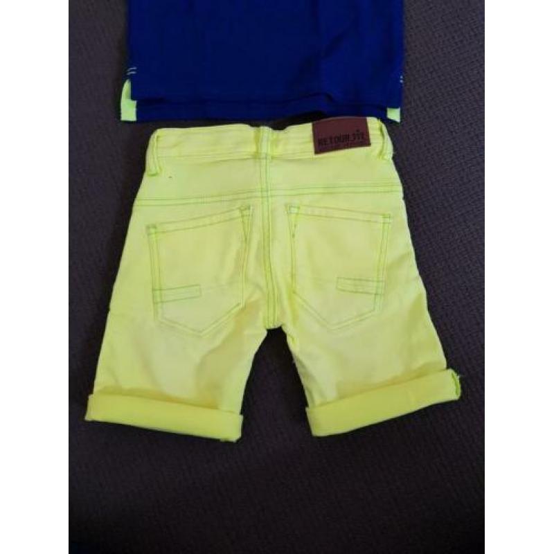 Retour short korte broek neongeel en polo maat 122