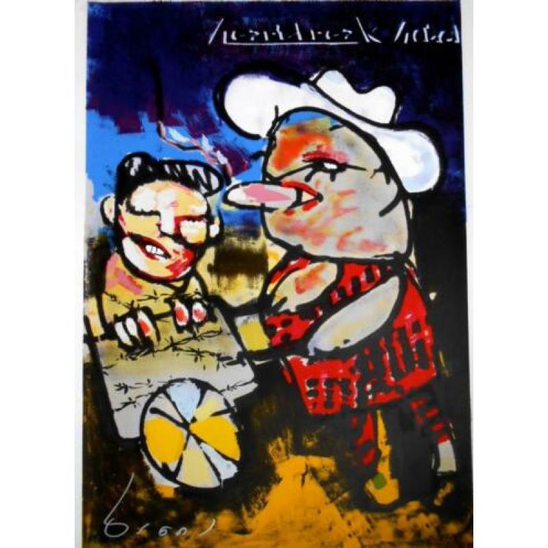 Herman Brood zeefdruk Man met hond. Opl.175.Gesigneerd/genum