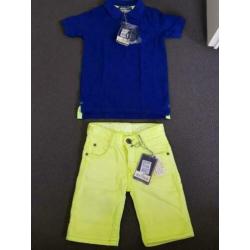 Retour short korte broek neongeel en polo maat 122