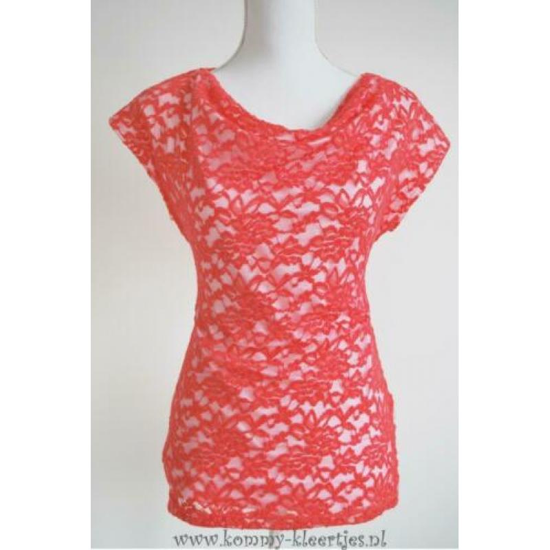 shirt dames koraal kant wit 34 36 38 40 42 44 46 NIEUW