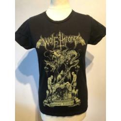 WolfThrone, T-shirt, metal, dames, zwart/geel, maat S, €25