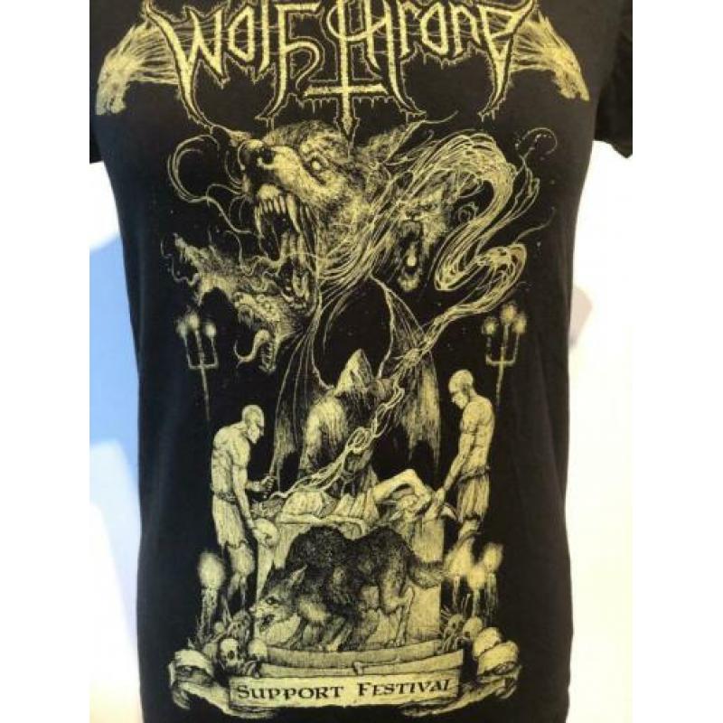 WolfThrone, T-shirt, metal, dames, zwart/geel, maat S, €25