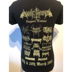 WolfThrone, T-shirt, metal, dames, zwart/geel, maat S, €25