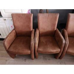 Cognac leder/suède stoelen met wieltjes