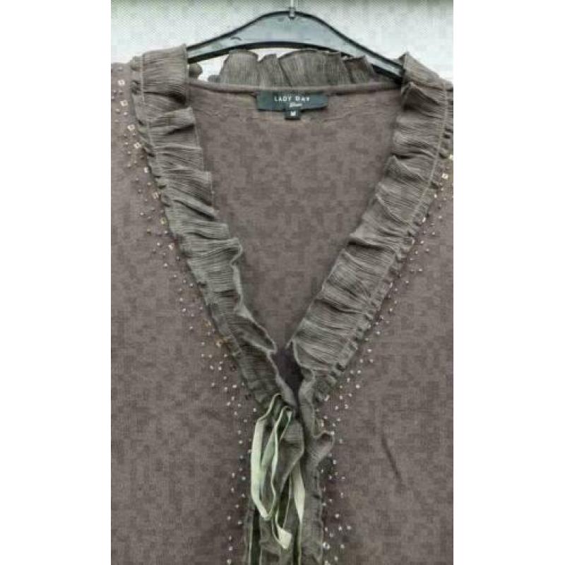 Lady day bruin stretch vest met kralen mt L