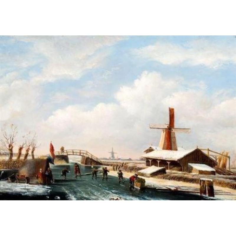 schilderij op eiken paneel winterlandschap