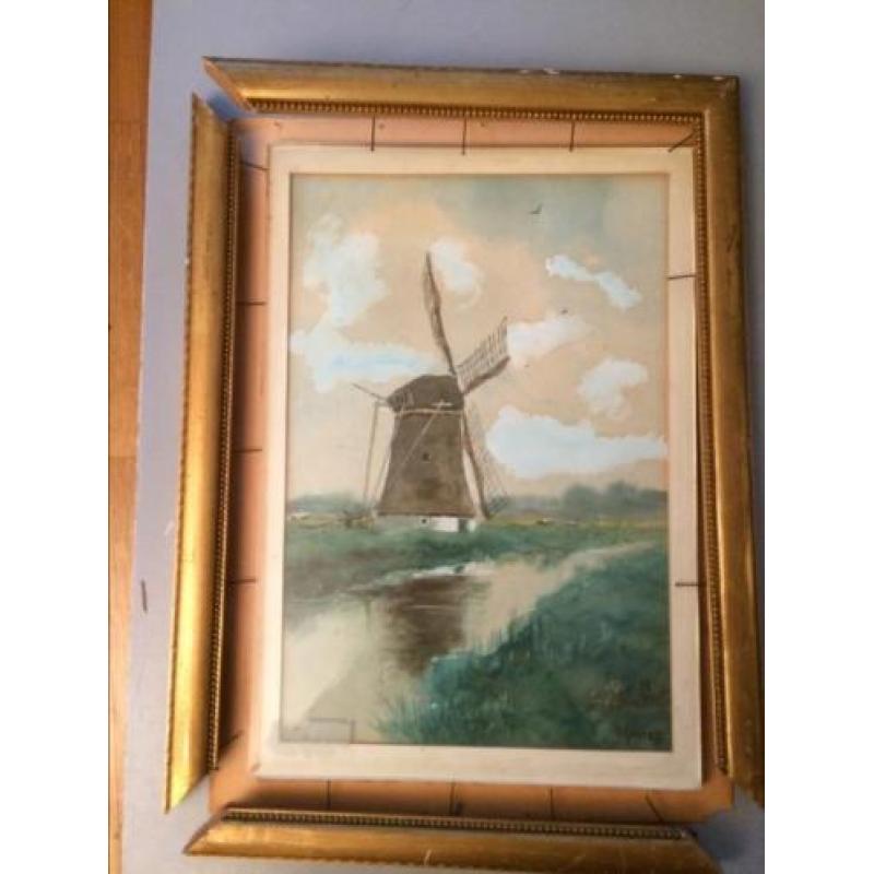 Molen in weiland Westland AQUAREL W.H.Jintes ( 1855- 1924)