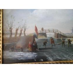 schilderij op eiken paneel winterlandschap