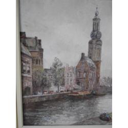 Schilderij Gerrit Kwintenberg, Bloemenmarkt en Munttoren.