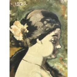 1922 wachtende Indische dame ? Paneel Schilderij