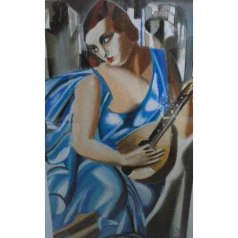 Lady in blue met gitaar.stijl: de Lempicka. Lia v. Langen