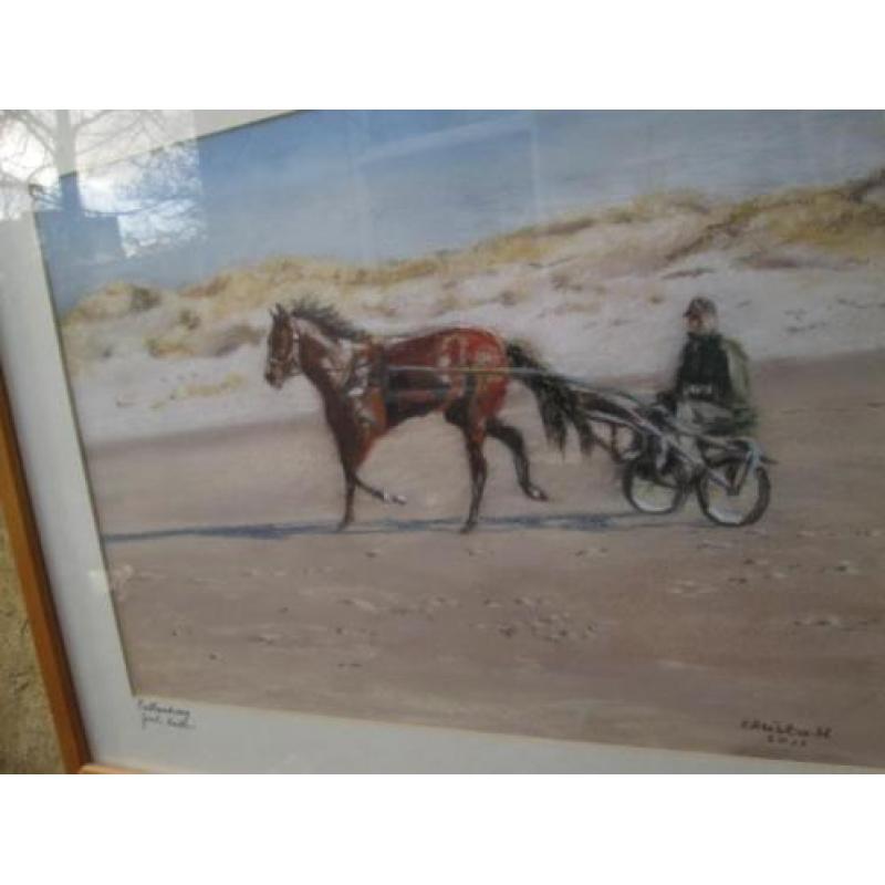 Pastel De Groote Keeten Paard met Sulky Christa Hoek 40 x 50