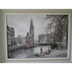 Schilderij Gerrit Kwintenberg, Bloemenmarkt en Munttoren.