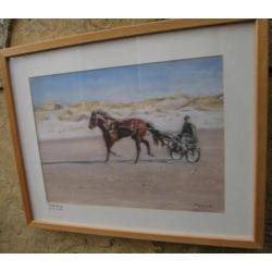 Pastel De Groote Keeten Paard met Sulky Christa Hoek 40 x 50