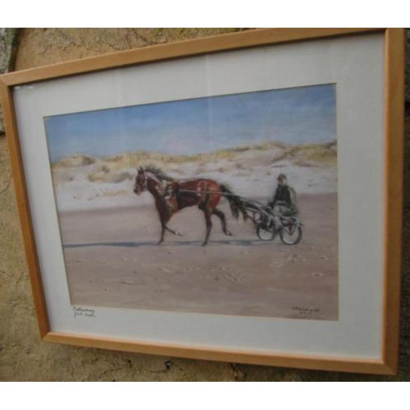 Pastel De Groote Keeten Paard met Sulky Christa Hoek 40 x 50