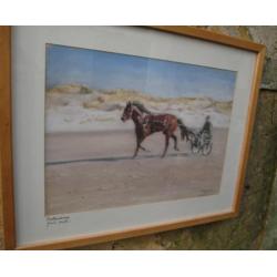 Pastel De Groote Keeten Paard met Sulky Christa Hoek 40 x 50