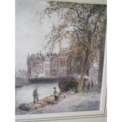 Schilderij Gerrit Kwintenberg, Bloemenmarkt en Munttoren.