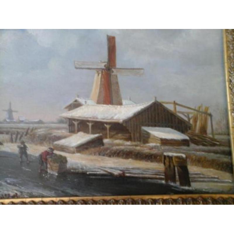 schilderij op eiken paneel winterlandschap