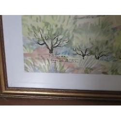 Originele aquarel, landschap, gesign. R. Dumax, '60 jaren