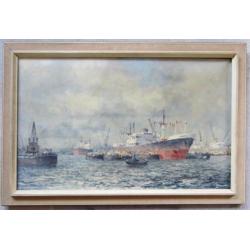 =doek 50 x 80 cm==MARINUS DE JONGERE 1912-1978=havengezicht=